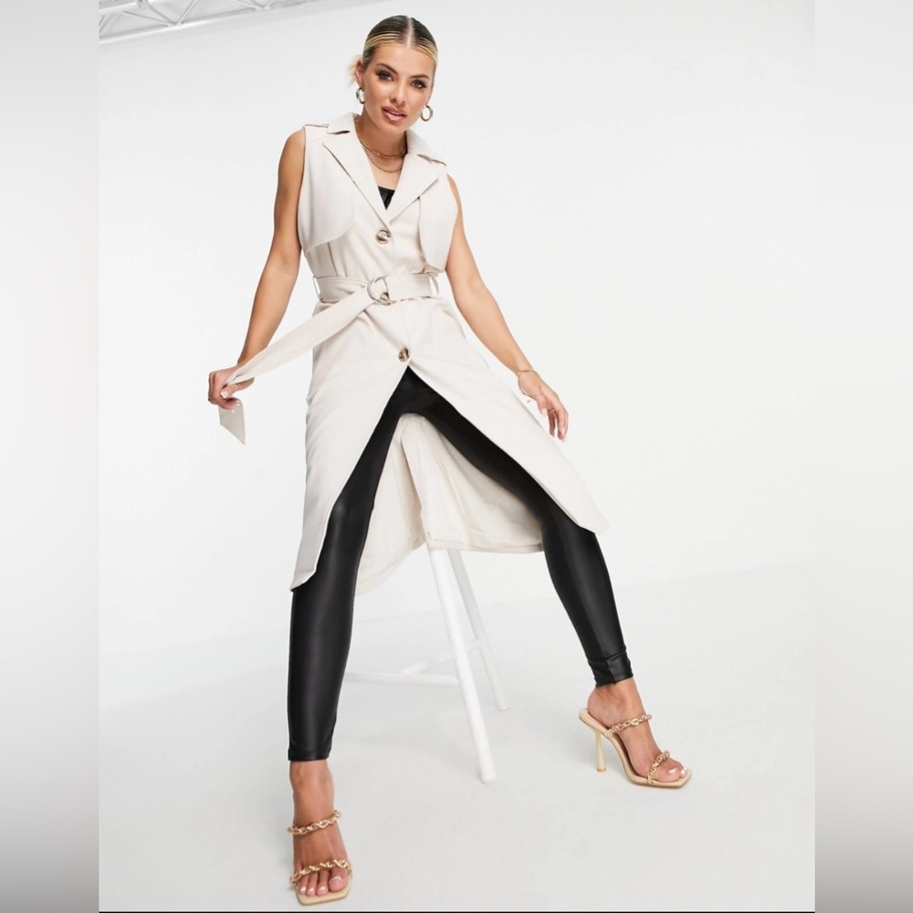 Nordstrom Arden Sleeveless Cream/Beige Trench Coat Vest with Belt